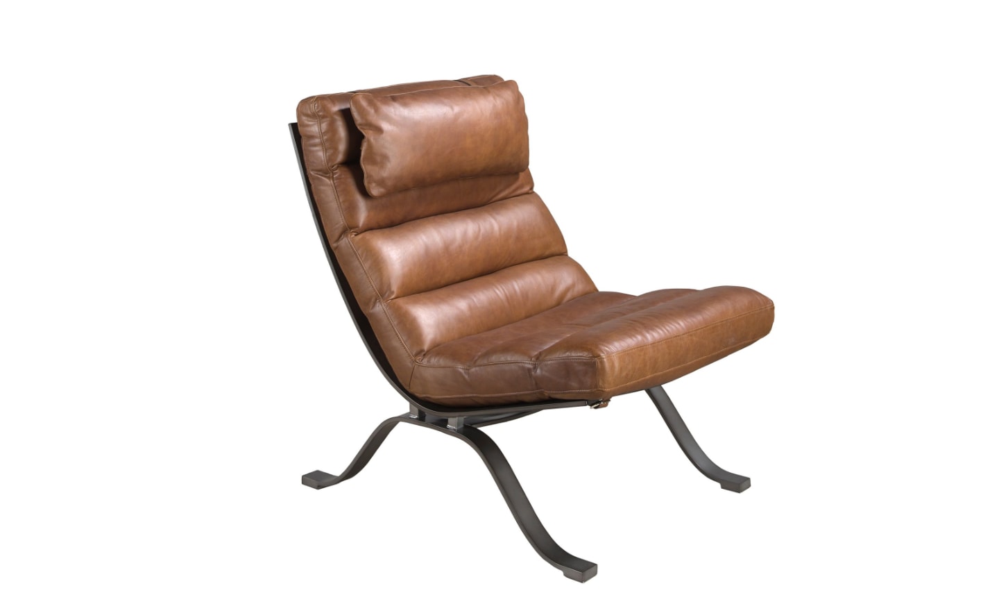 Poltrona Bergen 5161 em pele de vaca castanha escura com pernas metálicas e apoio de cabeça amovível | Moveistore