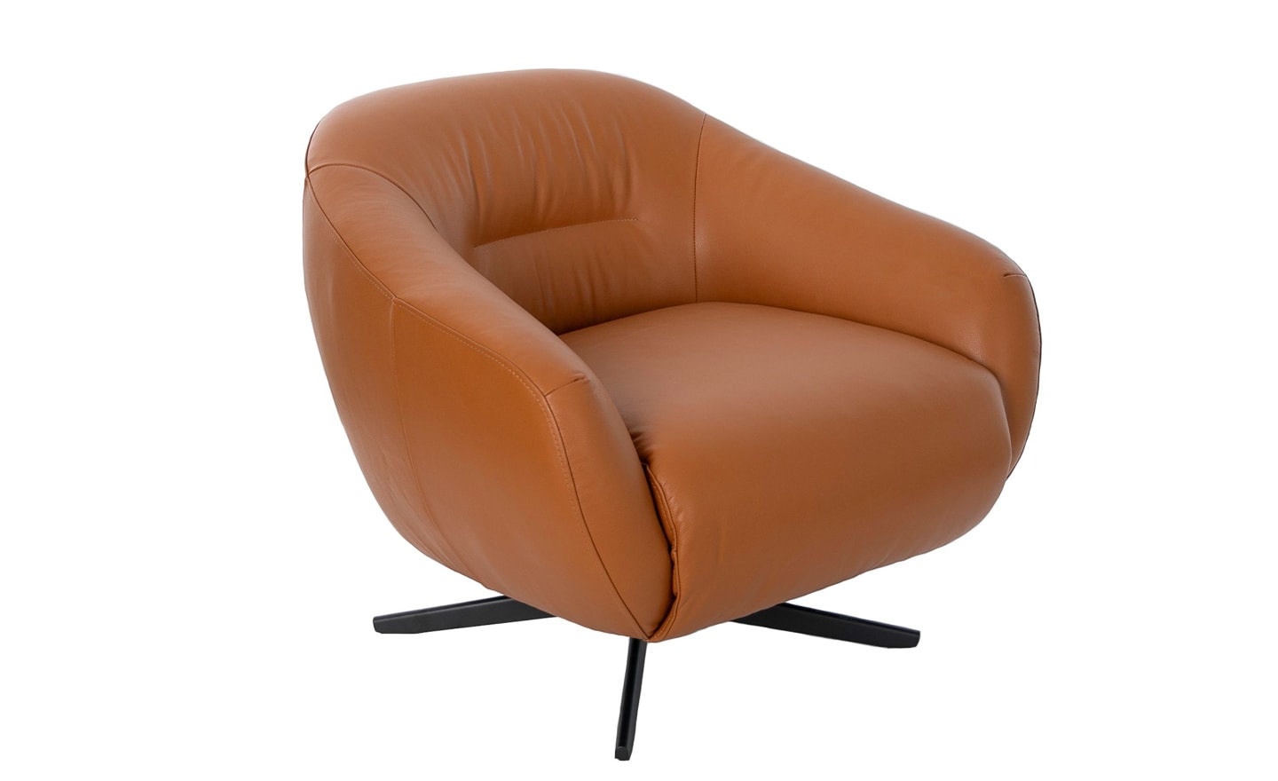 Poltrona Giratória em Pele Aria 5183 castanha com base em aço preto | Moveistore