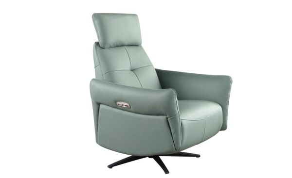 Poltrona Relax Vega 5174 em pele verde turquesa com base preta e portas USB | Moveistore