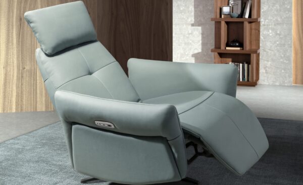 Poltrona Relax Vega 5174 em pele verde turquesa com base preta e portas USB | Moveistore