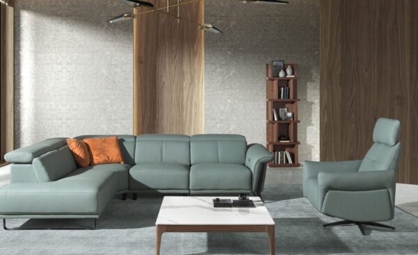 Poltrona Relax Vega 5174 em pele verde turquesa com base preta e portas USB | Moveistore