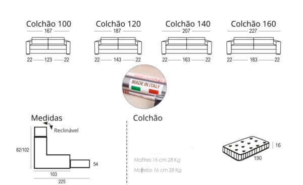 Sofá Cama Kala com encostos reclináveis e colchão Comfort de 16 cm | Moveistore