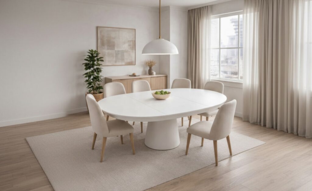 Mesa redonda extensível branca moderna para sala de jantar | Moveistore