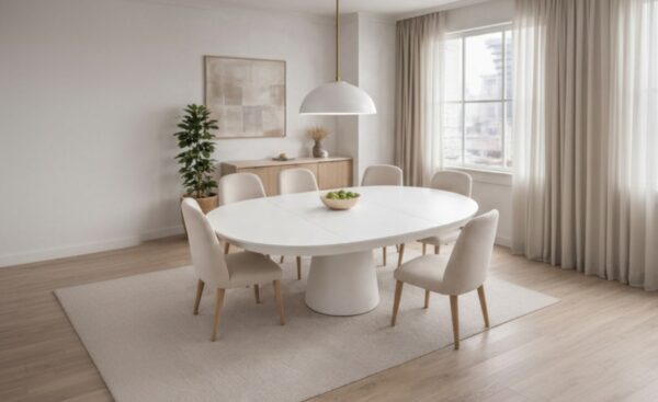 Mesa redonda extensível branca moderna para sala de jantar | Moveistore
