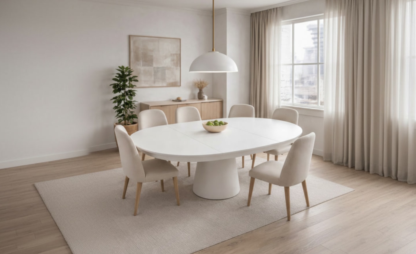 Mesa redonda extensível branca moderna para sala de jantar | Moveistore