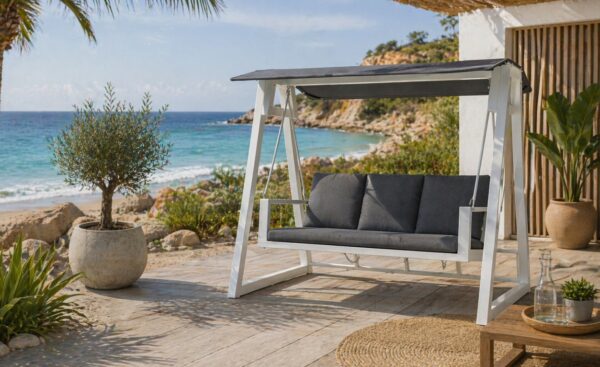 Baloiço de Jardim com Cobertura Teo em alumínio com assento acolchoado e cobertura ajustável | Moveistore