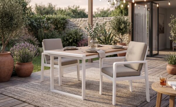 Cadeira de Jardim Camelia em alumínio com braços integrados e almofadas acolchoadas | Moveistore