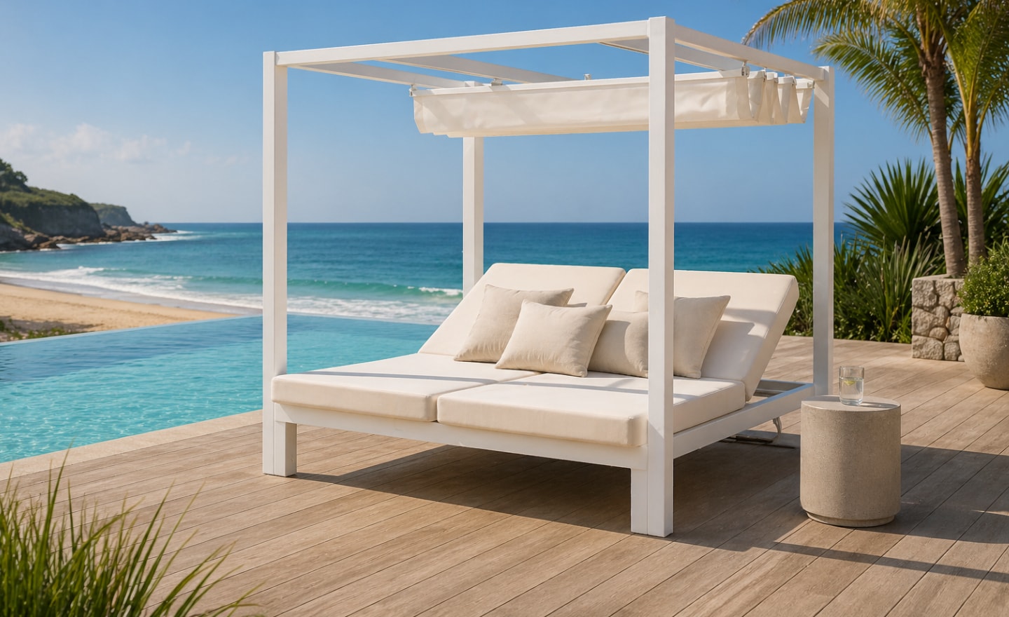 Cama Balinesa de Exterior Oxaca em alumínio com cobertura retrátil de lâminas | Moveistore