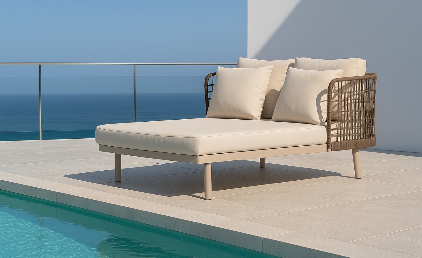 Cama de Exterior Hermes em alumínio com corda decorativa e almofadas desenfundáveis | Moveistore