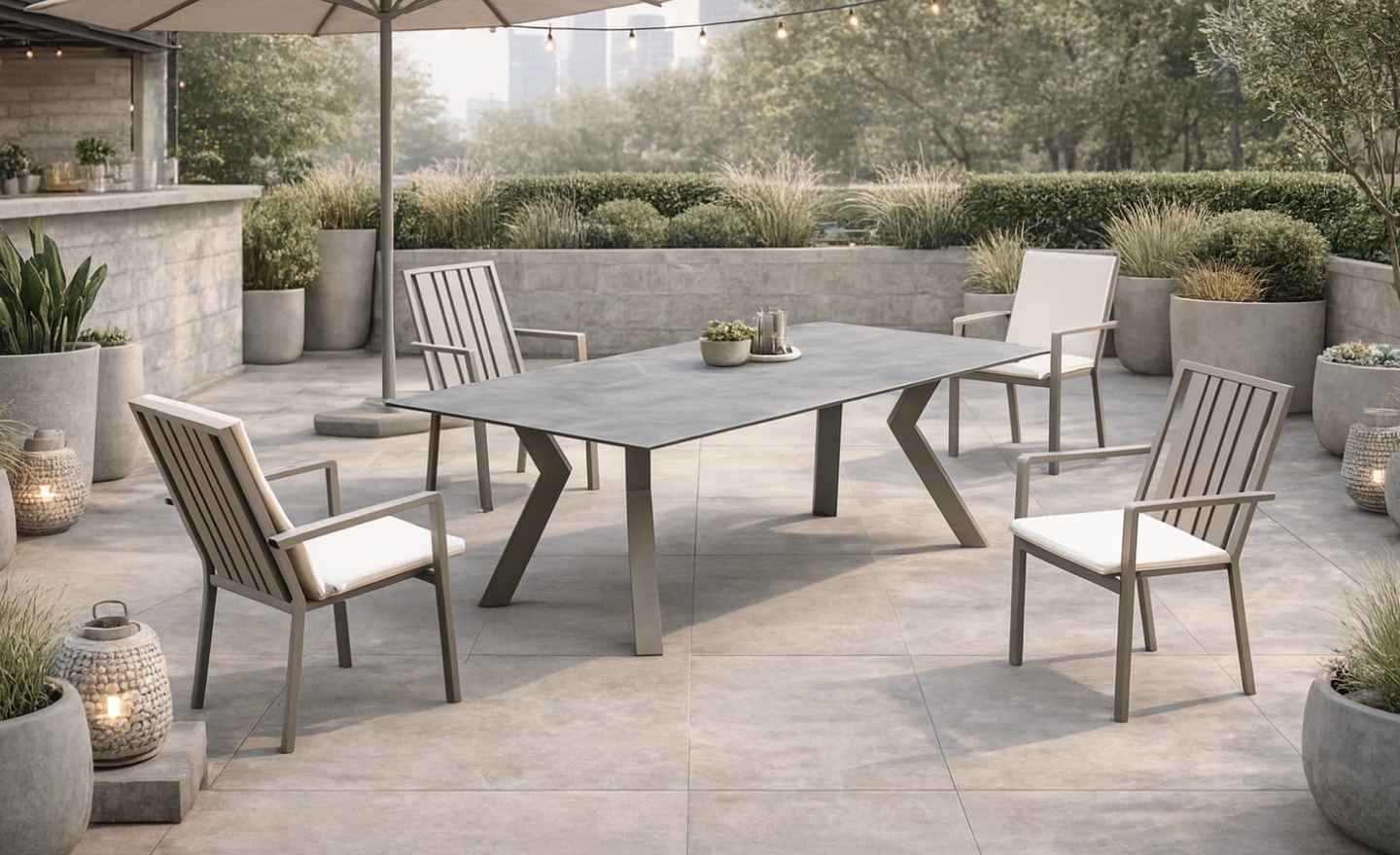 Conjunto Mesa e Cadeiras de Exterior Veneto Classic com mesa retangular e cadeiras de braços | Moveistore