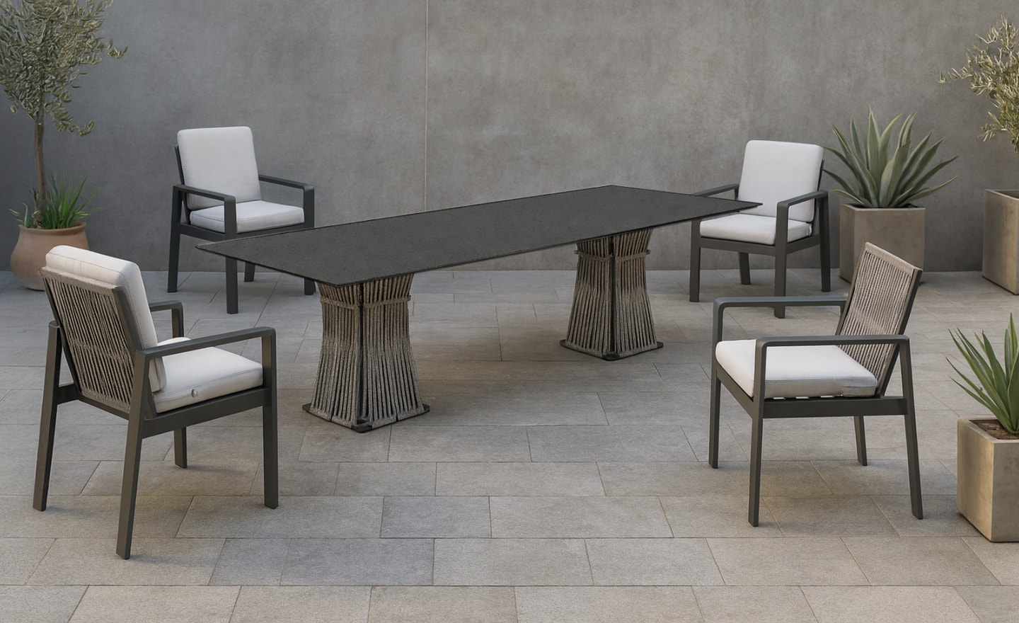 Conjunto Mesa e Cadeiras de Exterior Armania com mesa retangular, cadeiras e revestimento em corda | Moveistore