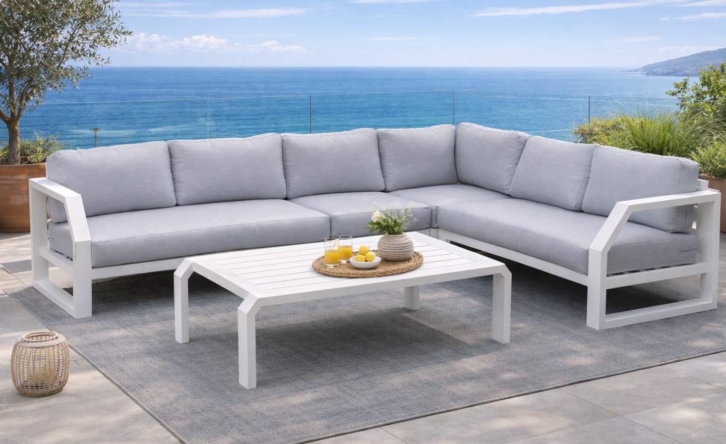 Conjunto de Exterior Zafiro 2 modular de canto com mesa de centro e assentos acolchoados | Moveistore