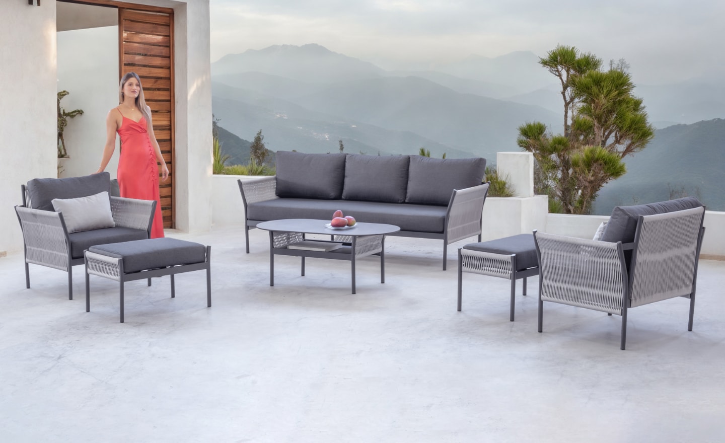 Conjunto de Exterior Celina com sofá, cadeirões, corda náutica e mesa de centro | Moveistore