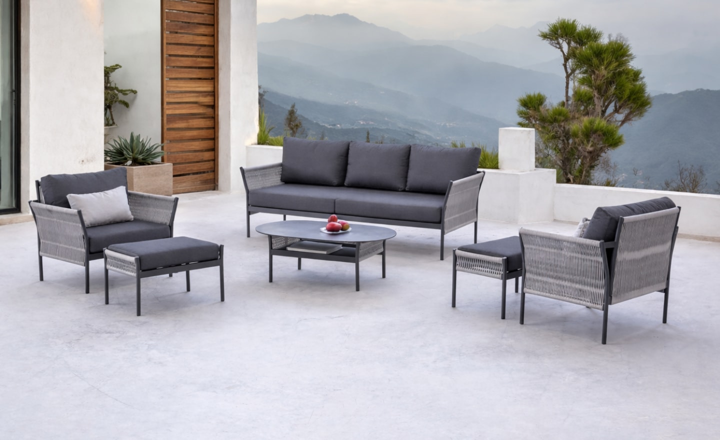 Conjunto de Exterior Celina com sofá, cadeirões, corda náutica e mesa de centro | Moveistore