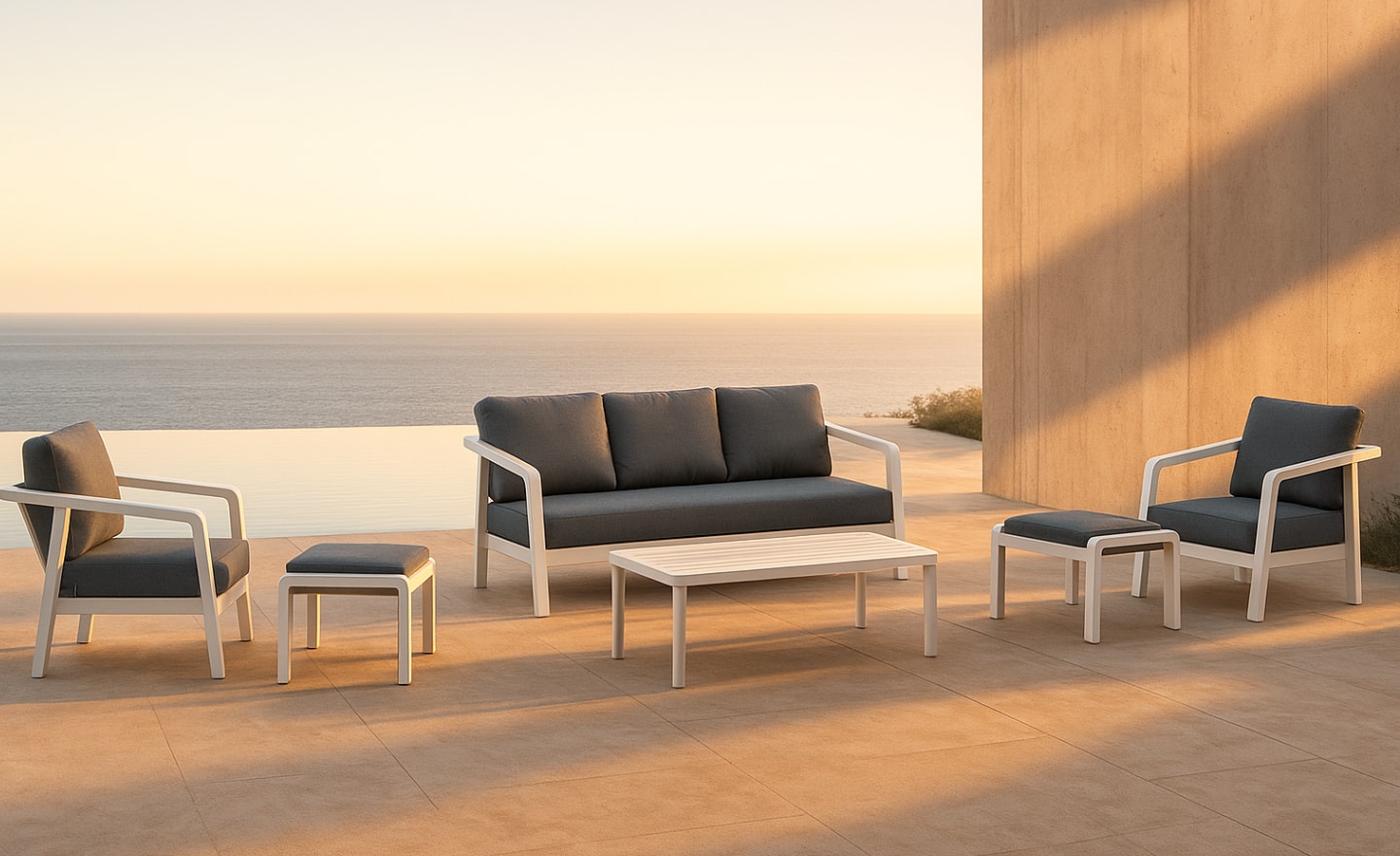 Conjunto de Exterior Lievan 2 com sofá, cadeirões e mesa de centro em alumínio reforçado | Moveistore