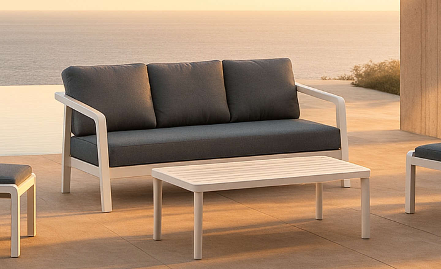 Conjunto de Exterior Lievan 2 com sofá, cadeirões e mesa de centro em alumínio reforçado | Moveistore