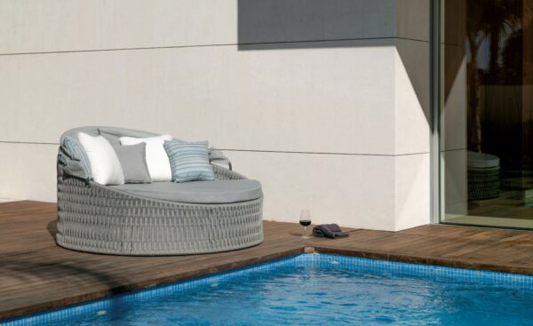 Daybed Tenerife redondo em alumínio com corda náutica entrançada e cobertura retrátil | Moveistore
