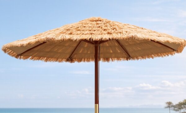 Guarda Sol Durban em madeira tropical com cobertura em ráfia e roldana dupla | Moveistore