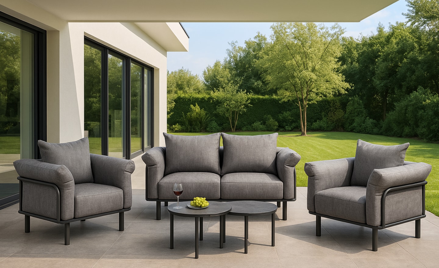 Set de Exterior Brandon com sofá, cadeirões, mesa de centro e almofadas XL | Moveistore