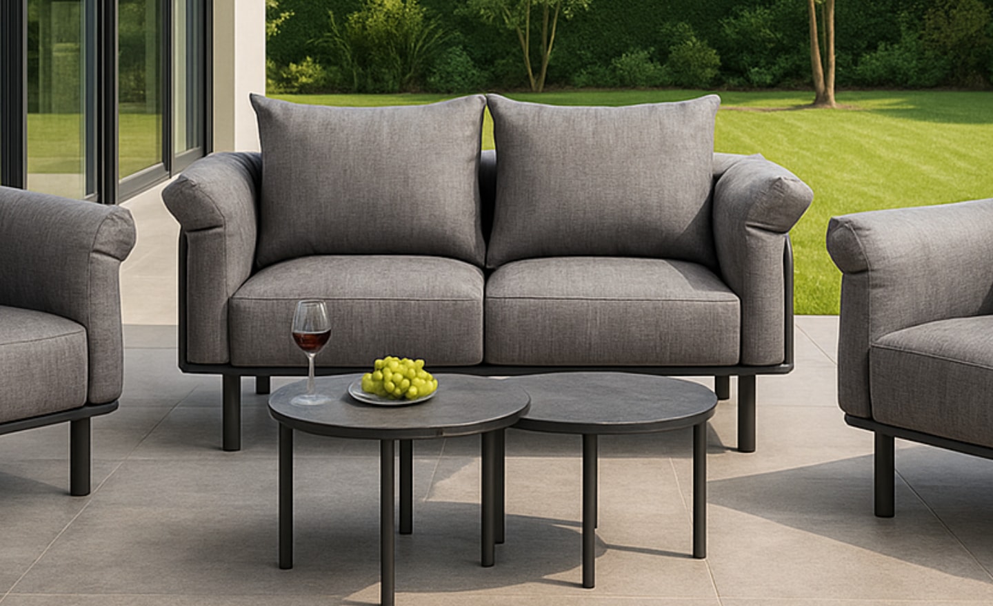 Set de Exterior Brandon com sofá, cadeirões, mesa de centro e almofadas XL | Moveistore