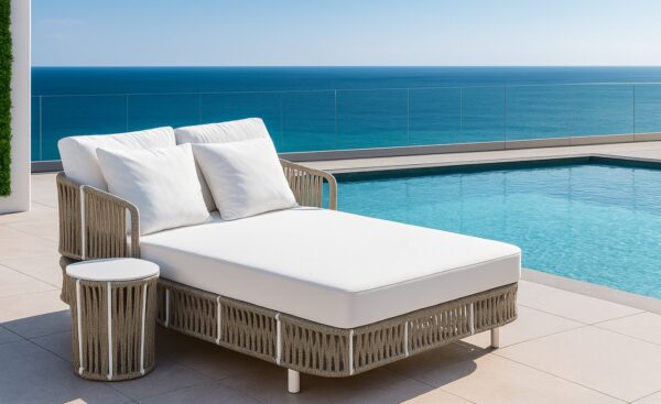 Sunbed Reinus Sunbed Reinus com corda entrançada, almofadão amplo e mesa de apoio lateral | Moveistore