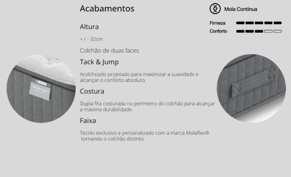 Colchão Mystic Multi Molaflex de mola contínua com viscoelástica gel e suporte lombar | Moveistore